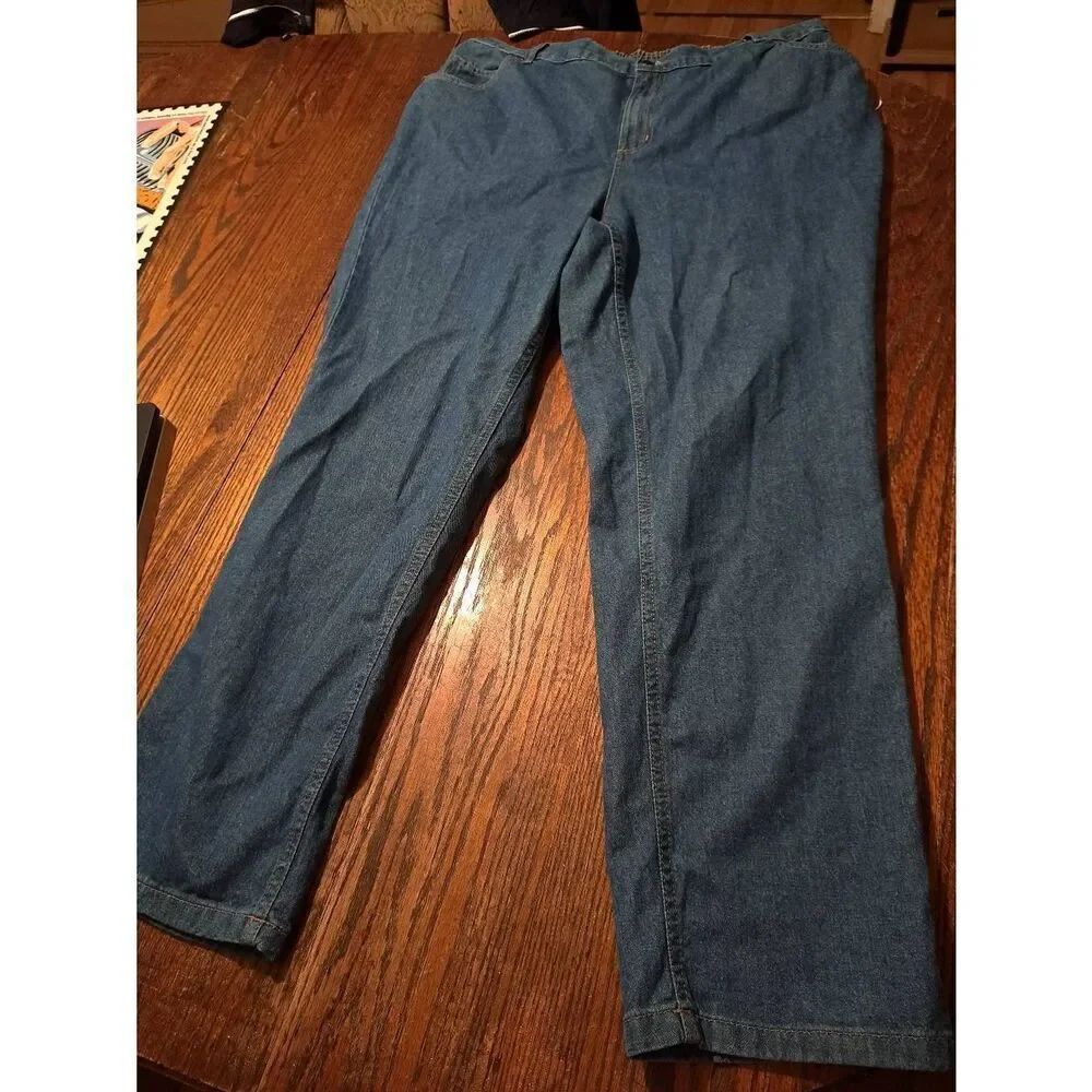 Size 18W Woman Within Elastic Waist Denim Blue Jeans Cotton Pants